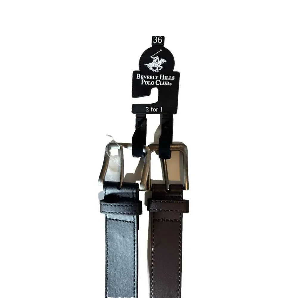 New with Tags Beverly Hills Polo Club Men's Pack of 2 Solid Brown Black‎ Belt 36
